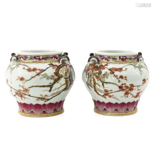 A Pair of Polychrome Decor Vases