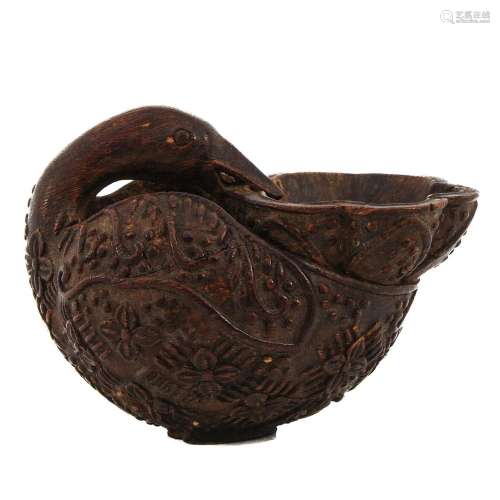 A Carved Huanghuali Wood Brush Washer