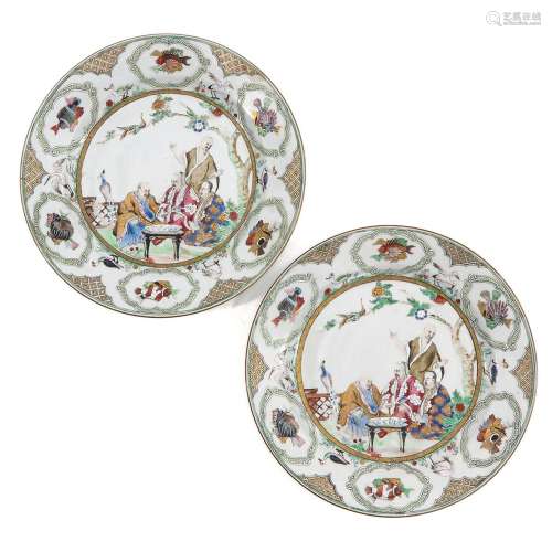 A Rare Pair of Pronk Famille Rose Plates
