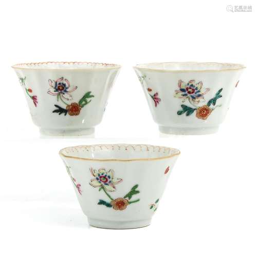 A Series of 3 Famille Rose Cups