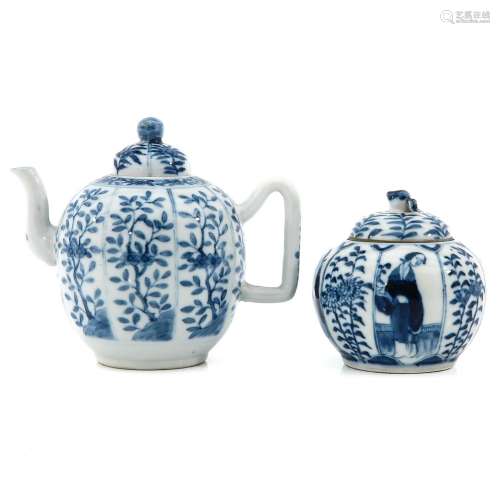A Blue and White Teapot and Covered Sugar Pot