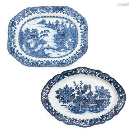 A Lot of 2 Blue and White Serving Trays
