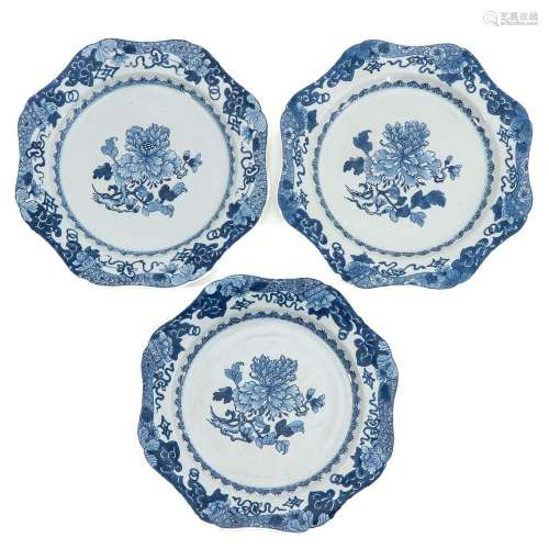 A Set of 3 Blue and White Serving Plates
