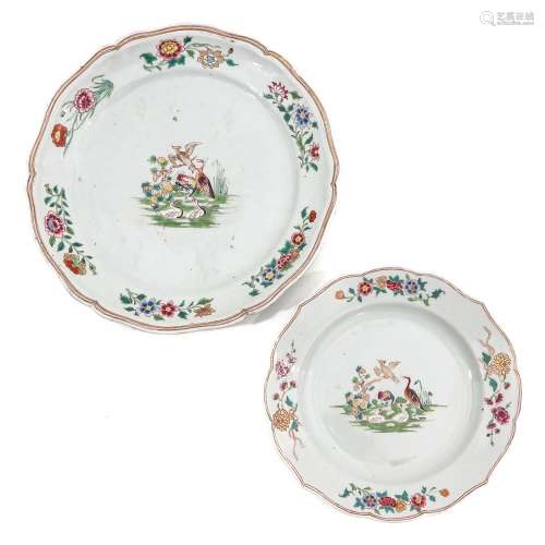 A Famille Rose Plate and Serving Dish