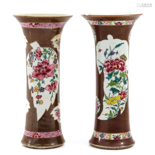 A Pair of Batavianware Garntiure Vases