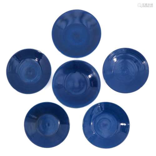A Set of 6 Blue Glaze Plates