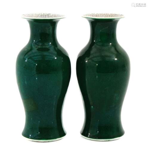 A Pair of Green Glazed Vases
