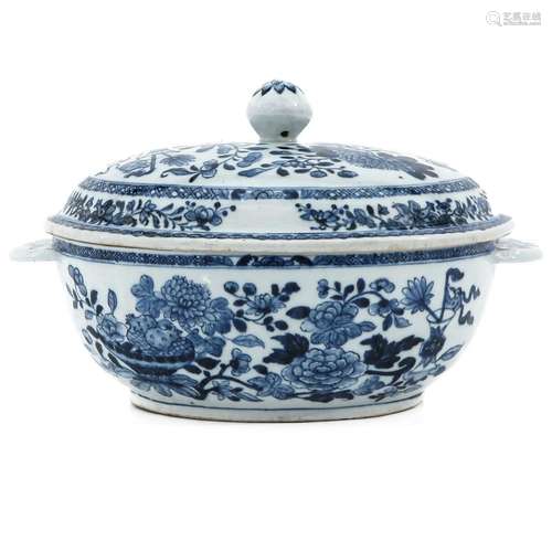 A Blue and White Tureen with Cover