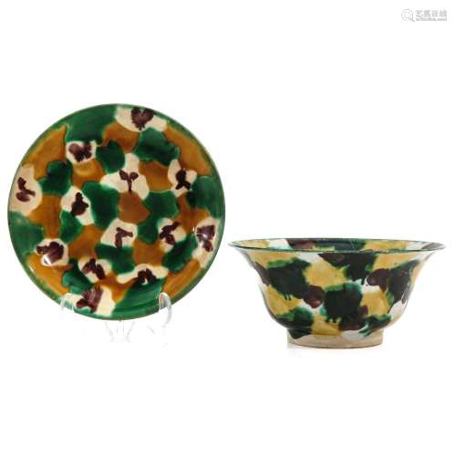 A Spinach and Egg Decor Plate and Bowl