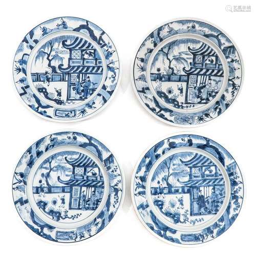 A Series of 4 Blue and White Plates