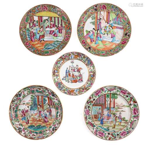 A Collection of 5 Cantonese Plates