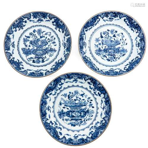 A Series of 3 Blue and White Plates