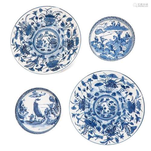 A Collection of 4 Blue and White Plates