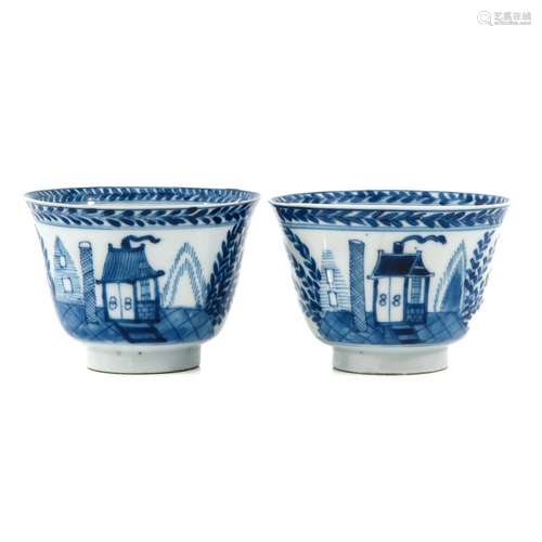 A Pair of Blue and White Cups