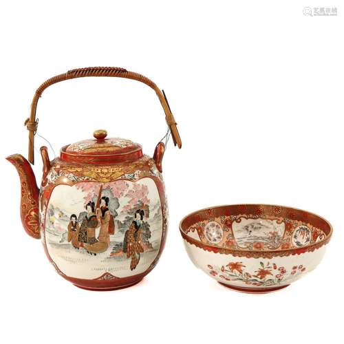 A Kutani Teapot and Serving Bowl