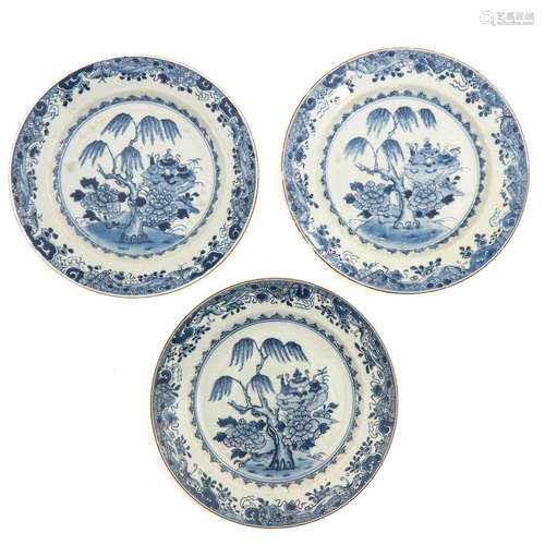 A Series of 3 Blue and White Plates