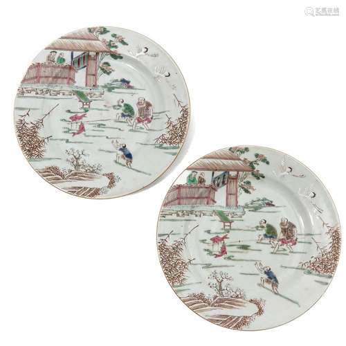 A Pair of Famille Rose Plates