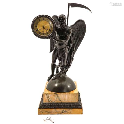 A 19th Century Bronze and Marble Pendule Signed Deniere