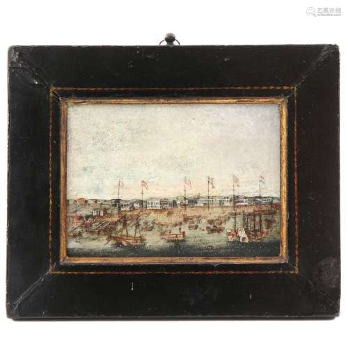 An Oil on Copper Painting Depicting Harbor of Canton