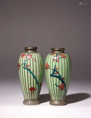 TWO JAPANESE BASKET WEAVE VASES MEIJI ERA OR LATER, 20TH CEN...