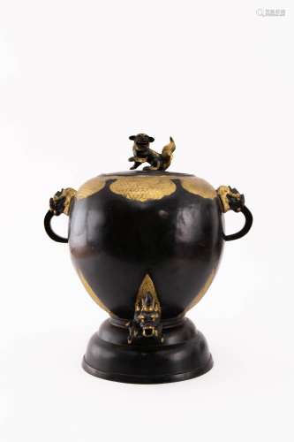 A MASSIVE JAPANESE PARCEL-GILT BRONZE WATER CISTERN AND COVE...