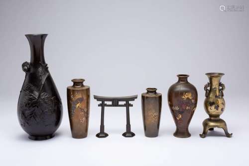 A COLLECTION OF SIX JAPANESE BRONZE ITEMS MEIJI ERA, 19TH AN...