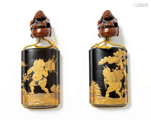 A JAPANESE GOLD AND BLACK LACQUER FOUR-CASE INRO MEIJI ERA, ...