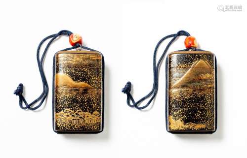 AN UNUSUAL JAPANESE GOLD AND BLACK LACQUER INRO EDO OR MEIJI...