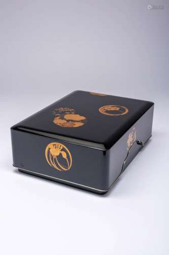 A JAPANESE GOLD AND BLACK LACQUER BUNKO (DOCUMENT BOX) MODER...