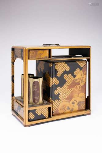 A JAPANESE GOLD AND BLACK LACQUER SAGEJUBAKO (PICNIC BOX) ME...