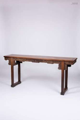 A CHINESE HARDWOOD SCROLL TABLE LATE QING DYNASTY The long r...