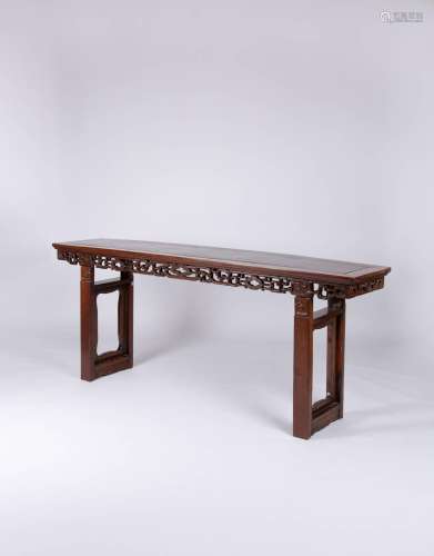 A CHINESE HARDWOOD SCROLL TABLE LATE QING DYNASTY The long r...