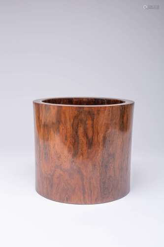 A LARGE CHINESE HUANGHUALI CYLINDRICAL BRUSHPOT, BITONG QING...