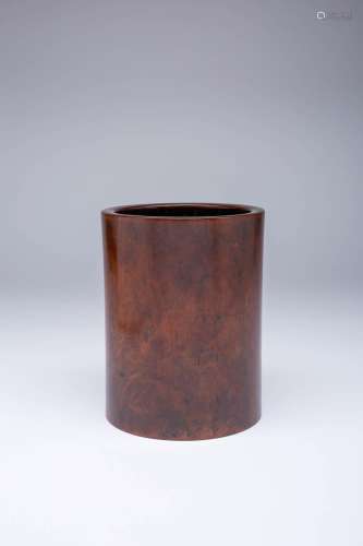 A CHINESE HUANGHUALI BRUSHPOT, BITONG QING DYNASTY The cylin...