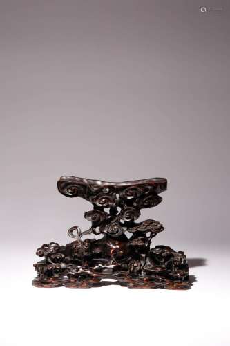 A LARGE CHINESE HARDWOOD `THREE LEGGED TOAD` STAND LATE QING...