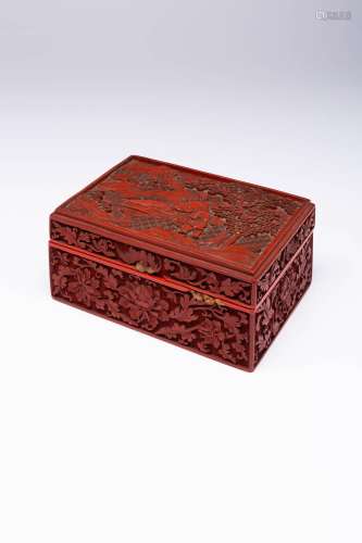A CHINESE RECTANGULAR CINNIBAR LACQUER BOX AND COVER LATE QI...
