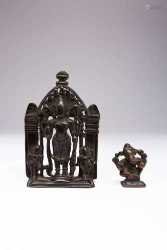TWO SMALL INDIAN BRONZE FIGURES C.16TH CENTURY OR EARLIER On...