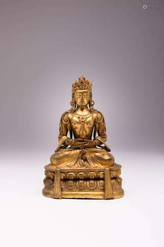 A CHINESE GILT-COPPER REPOUSSE MODEL OF AMITAYUS 18TH CENTUR...