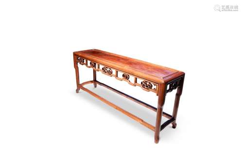 A LONG CHINESE HARDWOOD LOW TABLE QING DYNASTY The top set w...