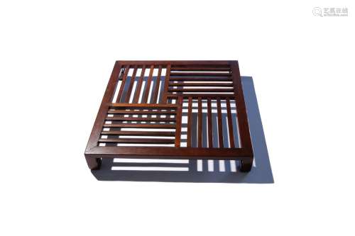 AN UNUSUAL CHINESE HARDWOOD SQUARE LATTICEWORK LOW STAND QIN...