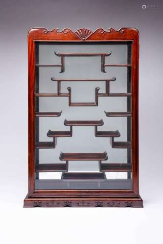 A HARDWOOD SNUFF BOTTLE DISPLAY CABINET 20TH CENTURY With a ...