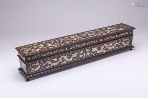 A CHINESE HARDWOOD AND MOTHER-OF-PEARL INLAID SCROLL BOX AND...