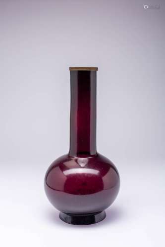 A LARGE CHINESE AMETHYST-COLOURED GLASS BOTTLE VASE FOUR CHA...