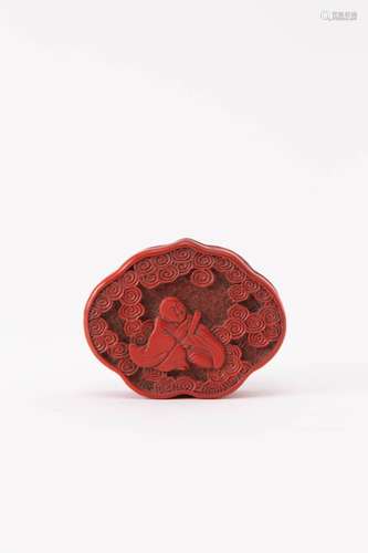 A CHINESE CINNABAR LACQUER RUYI-SHAPED BOX AND COVER 18TH CE...