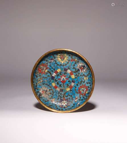 A SMALL CHINESE CLOISONNE ENAMEL DISH MING DYNASTY OR LATER ...