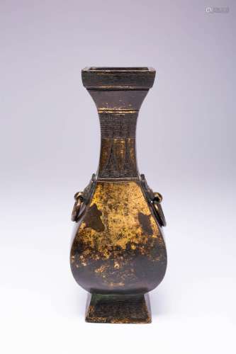 A CHINESE PARCEL-GILT BRONZE ARCHAISTIC VASE 17TH CENTURY Th...