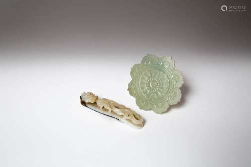 A CHINESE JADE PLAQUE AND A BELT HOOK QING DYNASTY The plaqu...