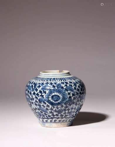 A MIDDLE-EASTERN MING STYLE BLUE AND WHITE JAR PROBABLY 18TH...