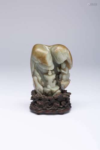 A CHINESE CELADON JADE BOULDER QING DYNASTY OR LATER Carved ...