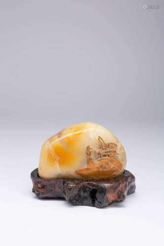 A CHINESE SOAPSTONE BOULDER CARVING LATE QING DYNASTY Carved...